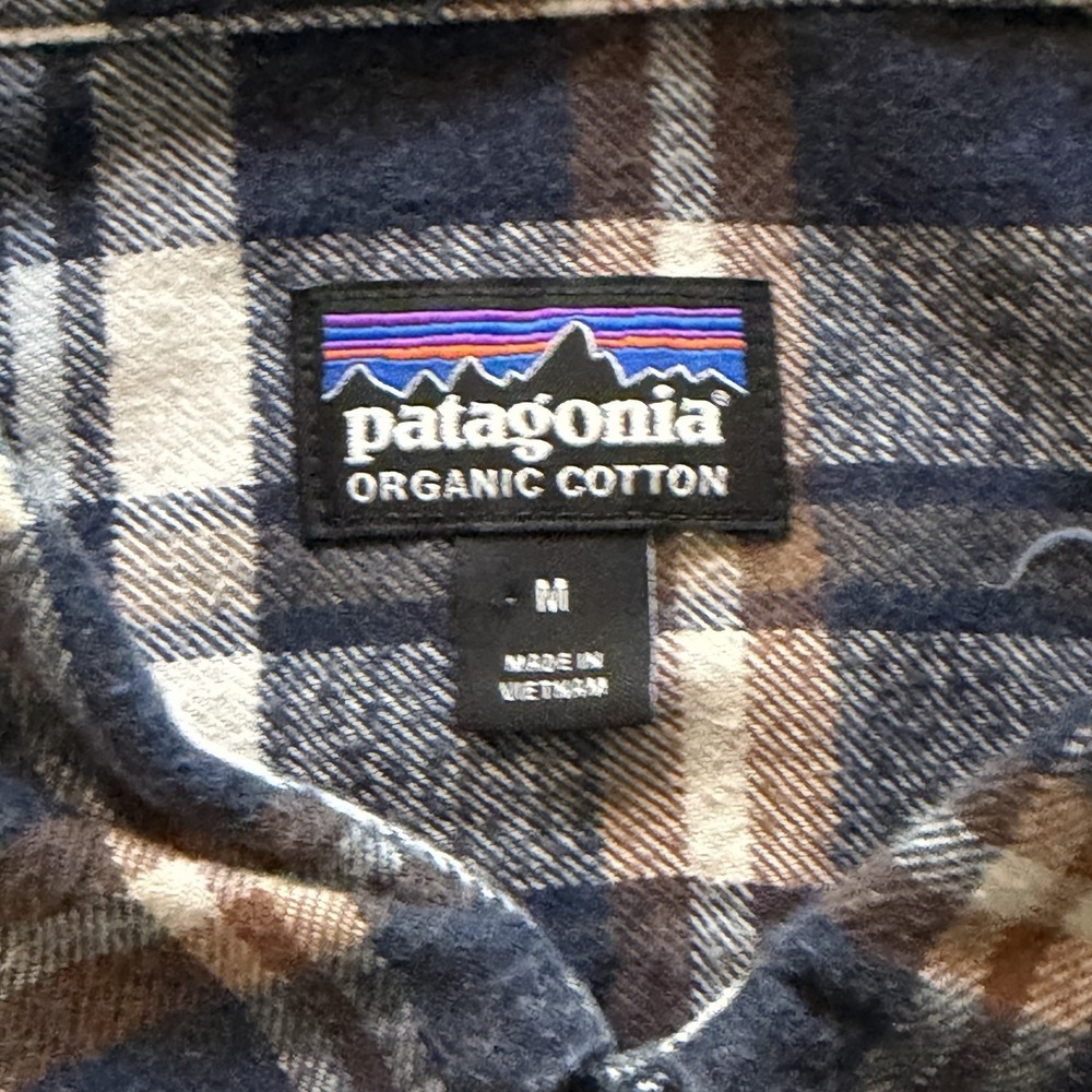 Patagonia Shirt Blue Plaid Fjord Flannel Organic Cotton Hiking Outdoors Medium - Picture 4 of 10